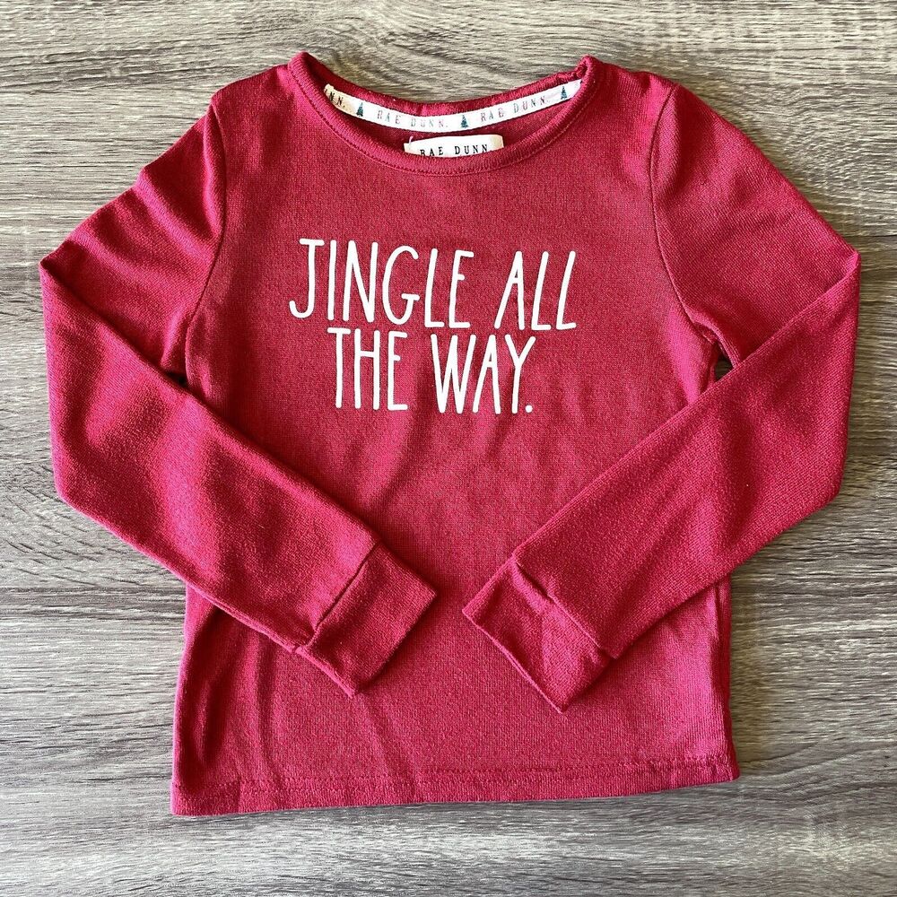 Rae Dunn Jingle All the Way Kids Size 8 Red Long Sleeve Tee Christmas Holiday